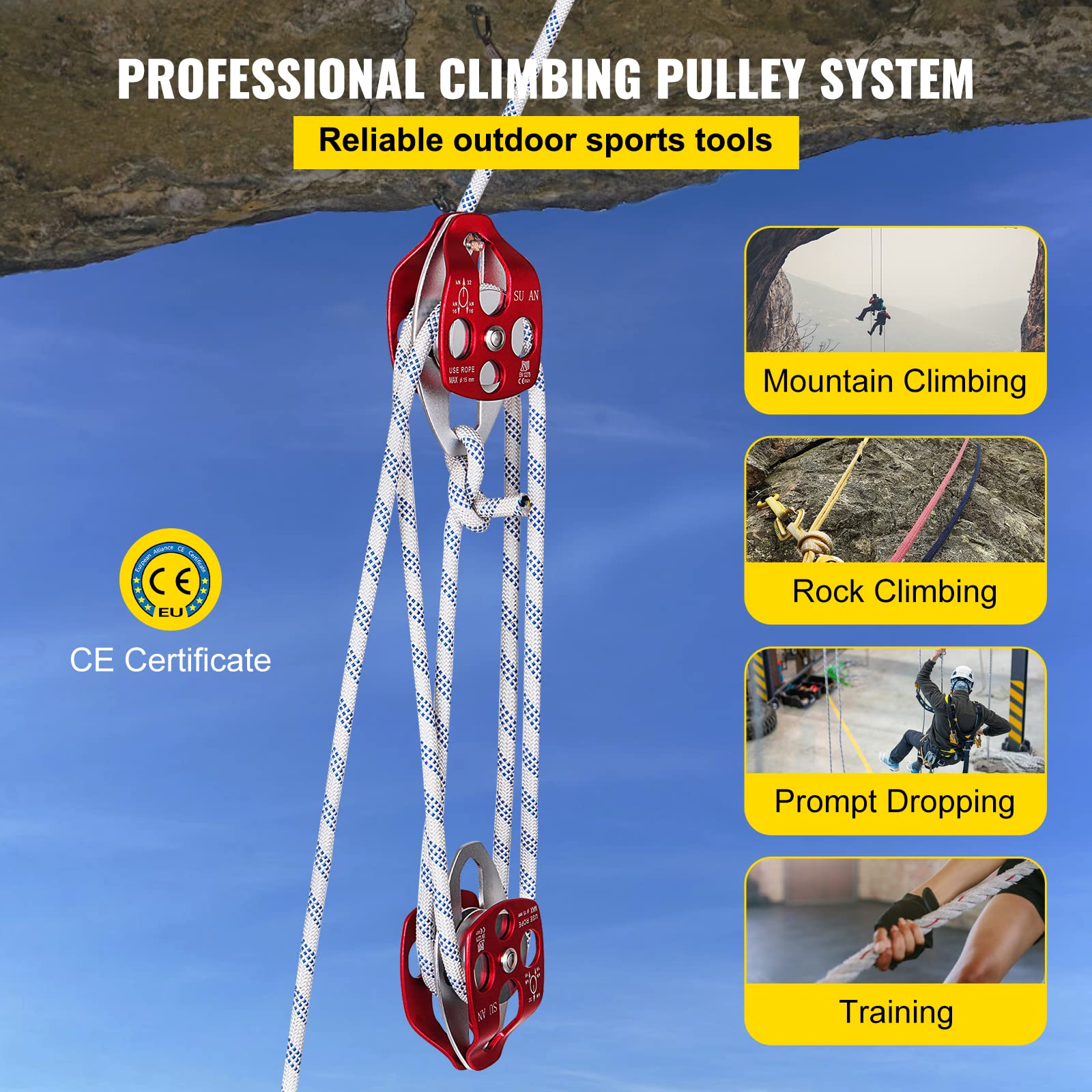 Foto 2 | Polea Doble Vevor Block And Tackle De 12 Mm X 30 M Con 30-35 Kn - Venta Internacional.
