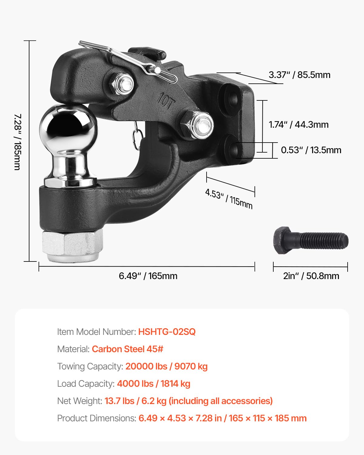 Foto 7 | Hincle Hook Vevor, Capacidad De Remolque De 20000 Libras Con Kit De Montaje - Venta Internacional.