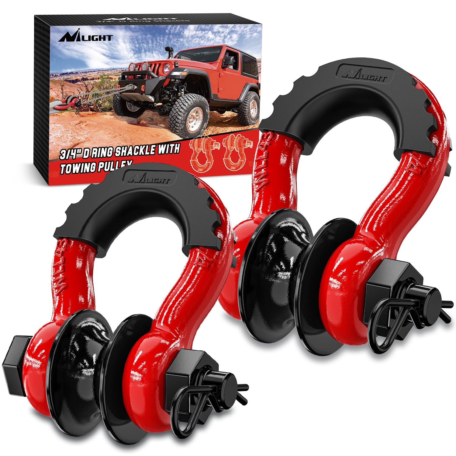 Foto 1 | Shackle Nilight Con Forma De Anillo En D, 4,75 Toneladas, Con Polea De Remolque, 2 Unidades, Color Rojo - Venta In