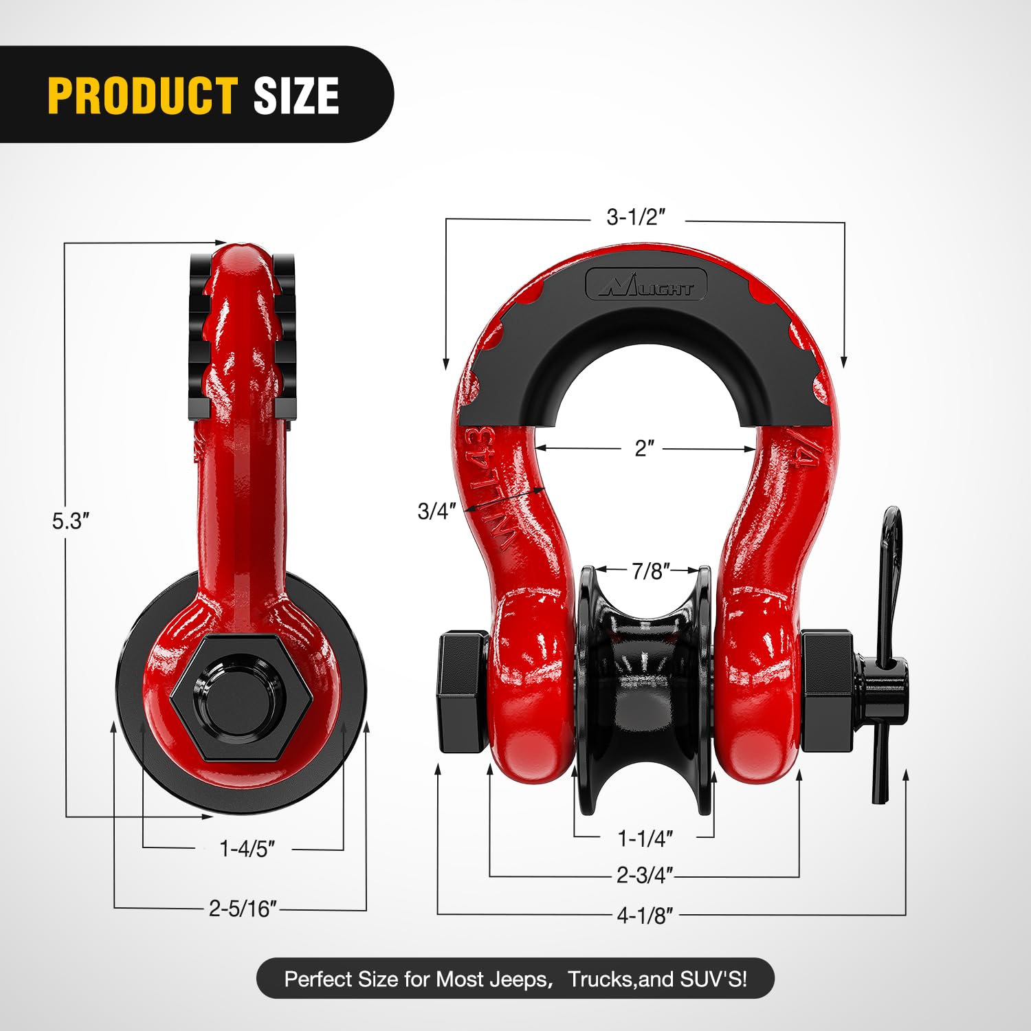 Foto 2 | Shackle Nilight Con Forma De Anillo En D, 4,75 Toneladas, Con Polea De Remolque, 2 Unidades, Color Rojo - Venta In