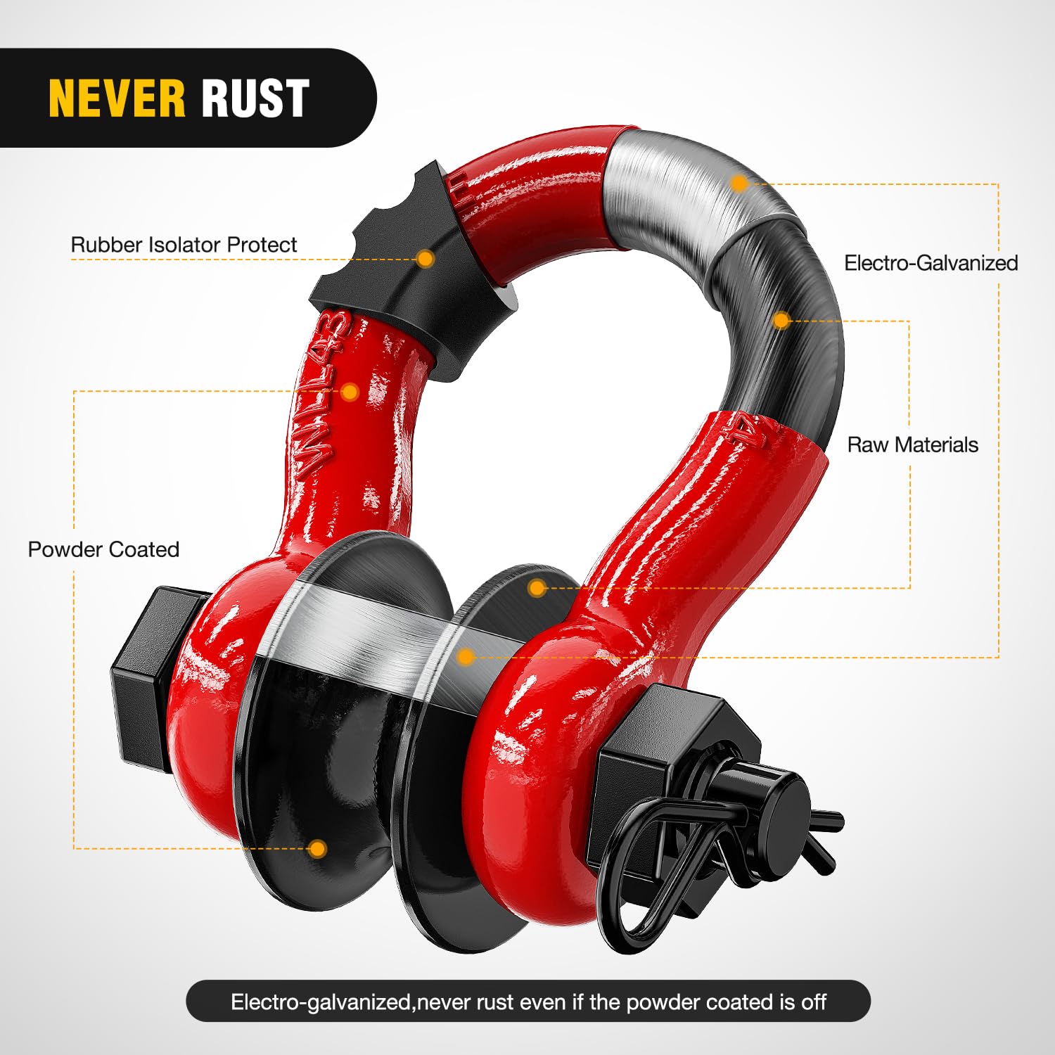 Foto 6 | Shackle Nilight Con Forma De Anillo En D, 4,75 Toneladas, Con Polea De Remolque, 2 Unidades, Color Rojo - Venta In