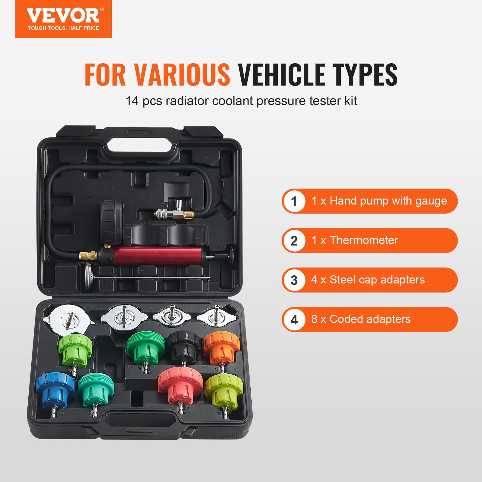 Foto 2 | Kit De Medidor De Presión De Radiador Vevor Automotive 14 Piezas - Venta Internacional.