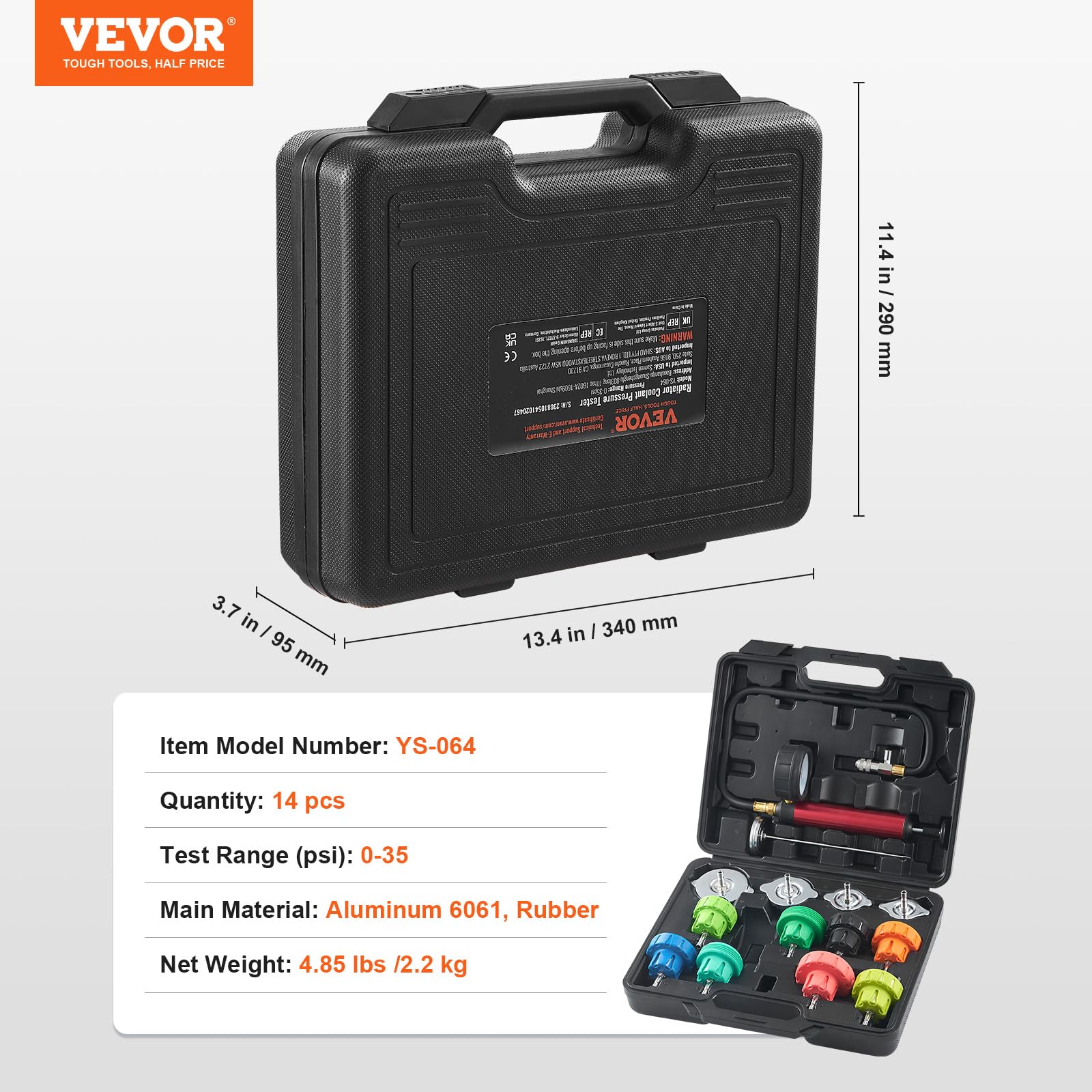 Foto 7 pulgar | Kit De Medidor De Presión De Radiador Vevor Automotive 14 Piezas - Venta Internacional.