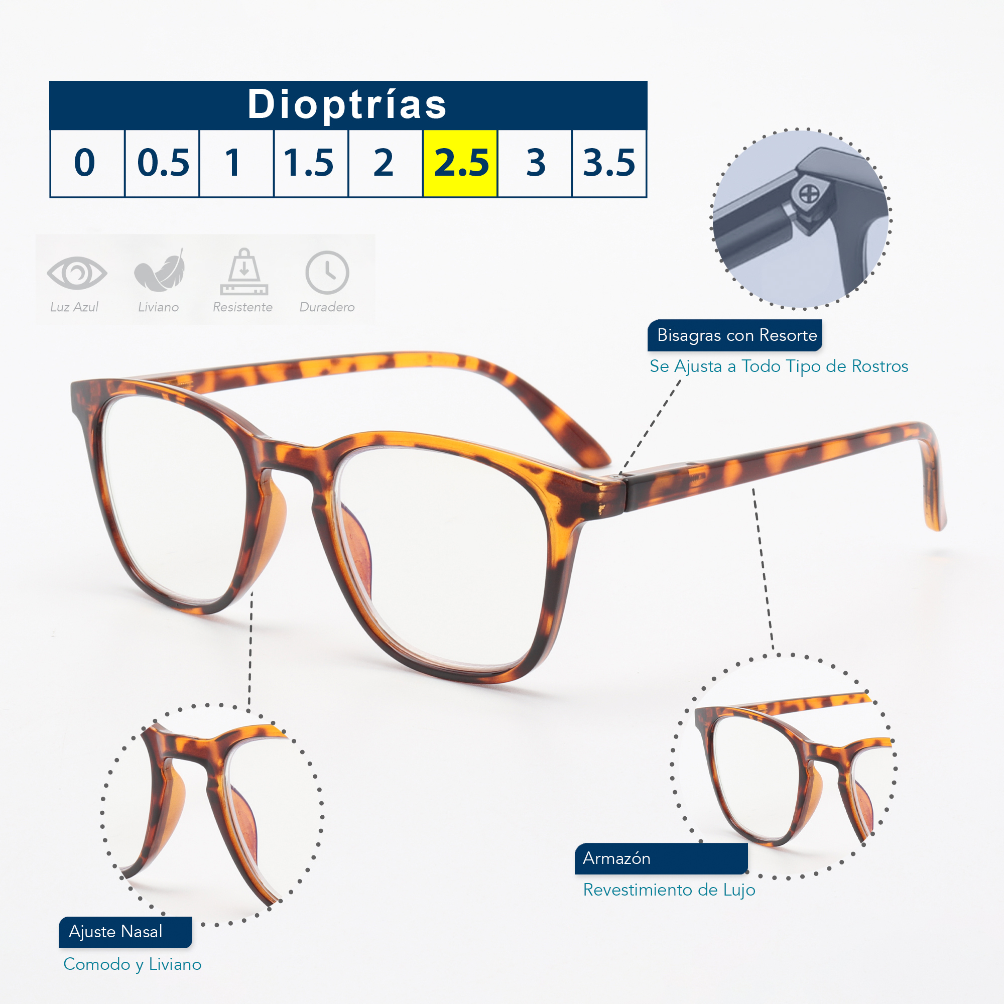Foto 3 | Magma Life Lentes Para Lectura Y Computadora 2.5 Dioptrías | Set De 5 Gafas Con Filtro Blue Light Y Armazones Modernos