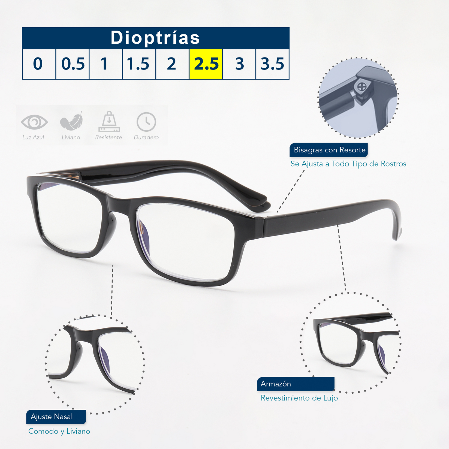 Foto 4 pulgar | Magma Life Lentes Blue Light Para Computadora Y Lectura 2.5 Dioptrías  5 Gafas Con Armazón Negro Moderno Unisex