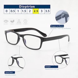 Foto 3 | Magma Life Lentes Blue Light Para Computadora Y Lectura 2.5 Dioptrías 5 Gafas Con Armazón Negro Moderno Unisex
