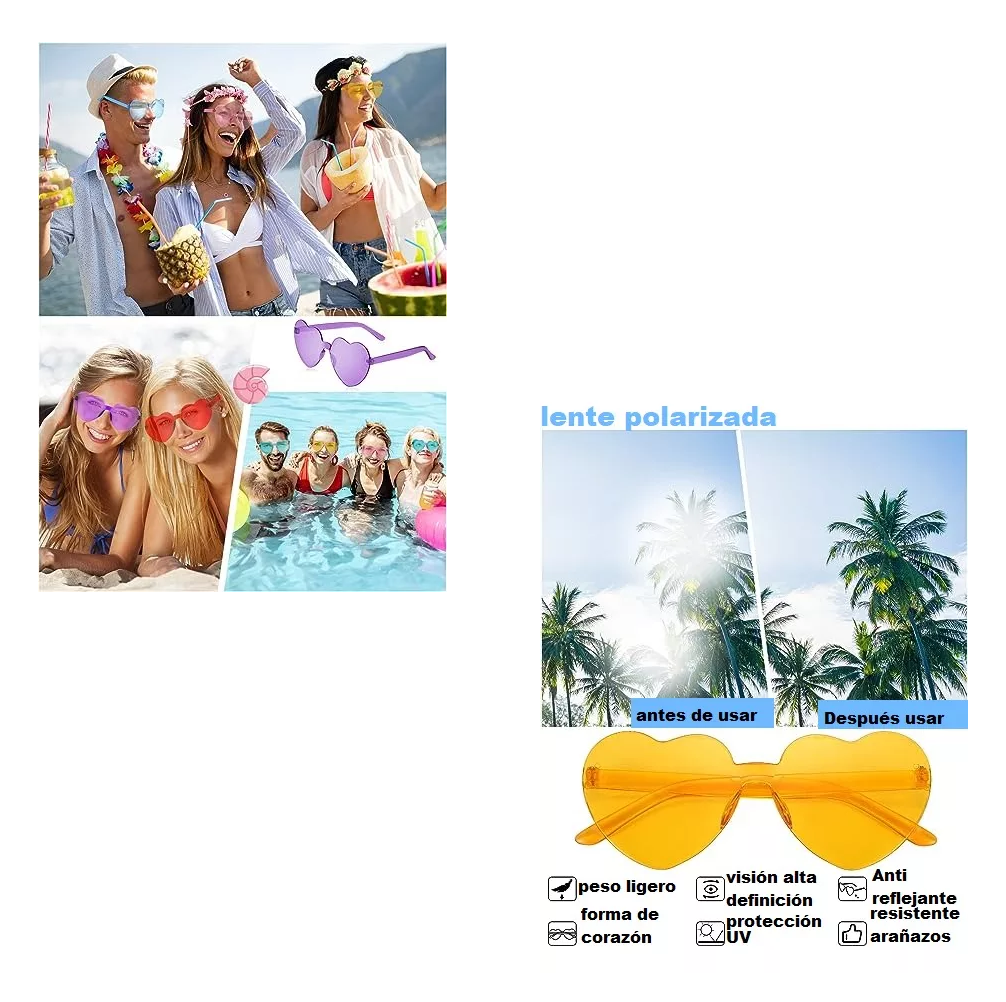 Foto 3 pulgar | Lentes De Sol Corazón Accesorios Para Mujer 12 Pcs Colores