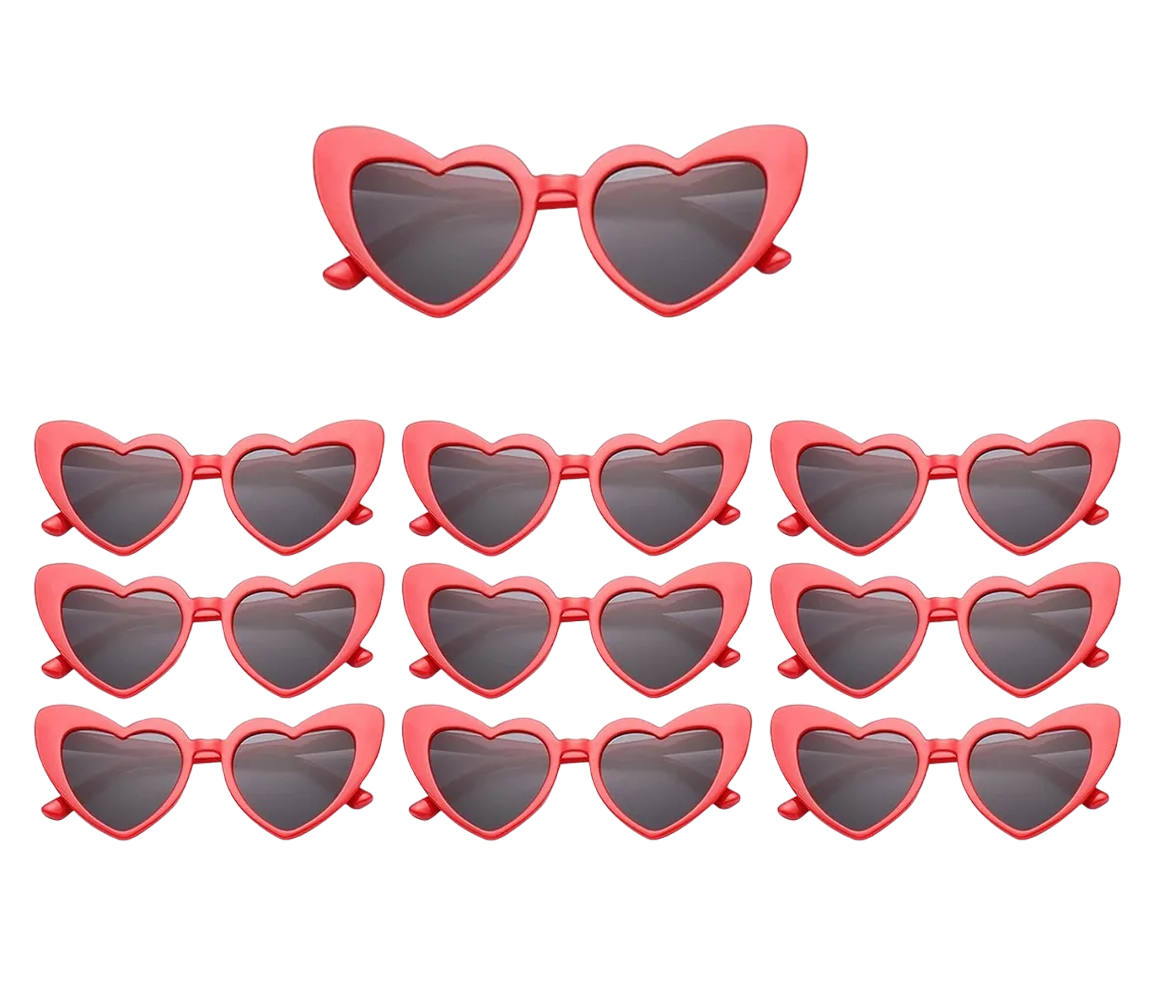 Lentes de Sol Corazón Rojos 10 piezas