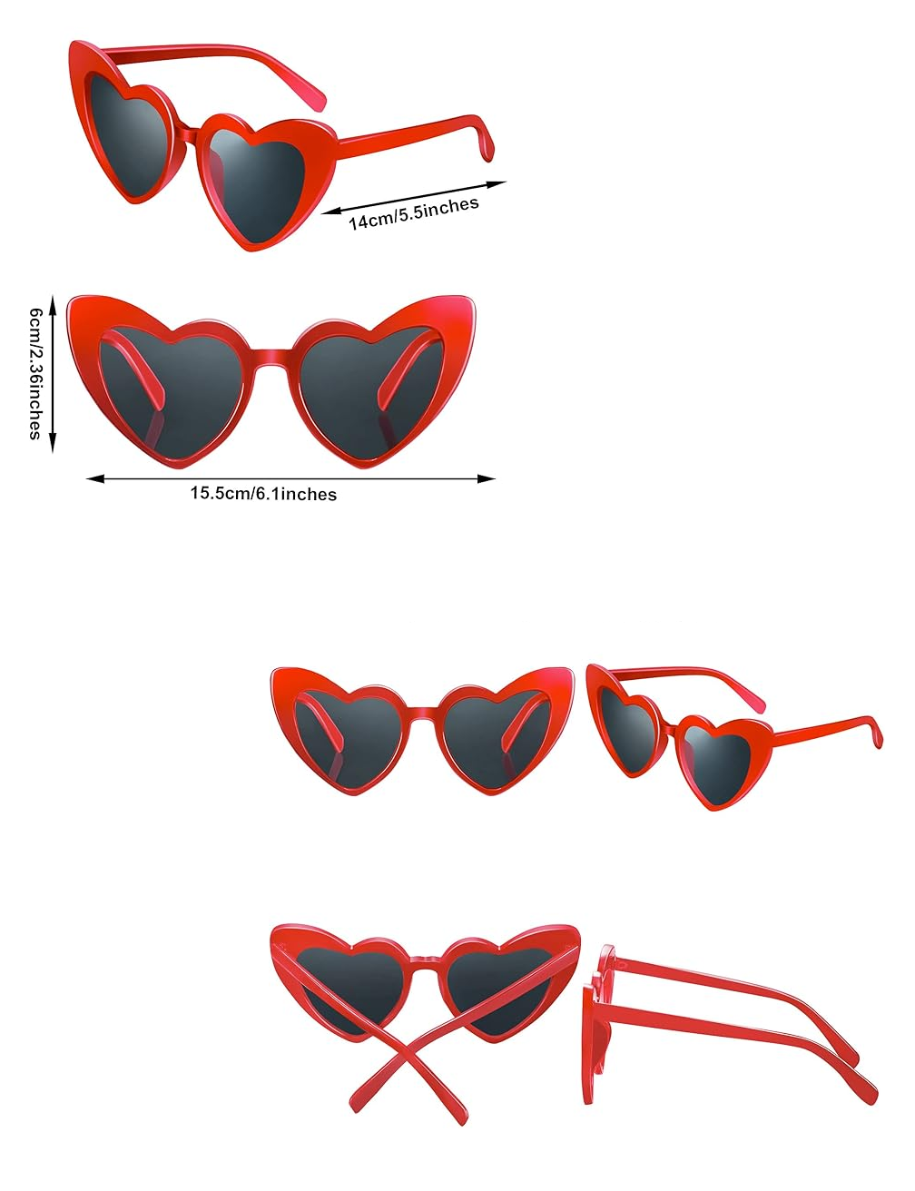 Foto 5 pulgar | Lentes de Sol Corazón Rojos 10 piezas