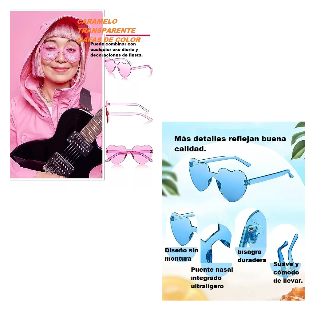 Foto 4 pulgar | Lentes De Sol Corazón Accesorios Para Mujer 12 Pcs Colores