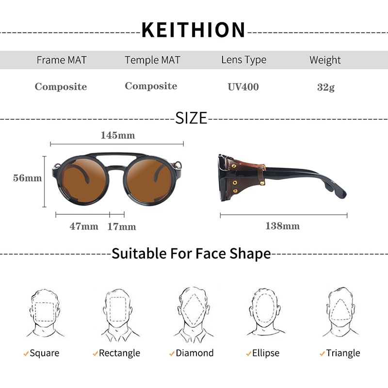 Foto 2 | Gafas De Sol Keithion Estilo Steampunk Redondas Vintage Para Hombre - Venta Internacional.