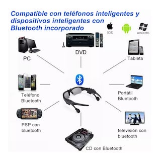 Foto 2 | Lentes De Sol Bluetooth Manos Libres Audífonos Negro Belug