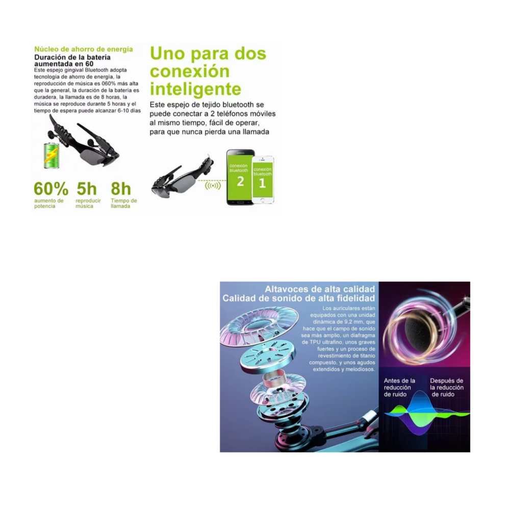 Foto 5 pulgar | Lentes De Sol Bluetooth Manos Libres Audífonos Negro Belug
