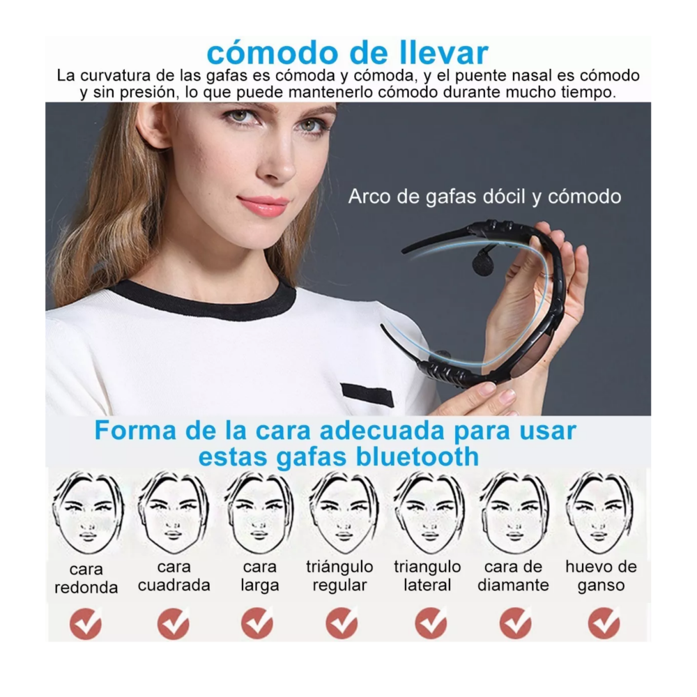 Foto 6 pulgar | Lentes De Sol Bluetooth Manos Libres Audífonos Negro Belug