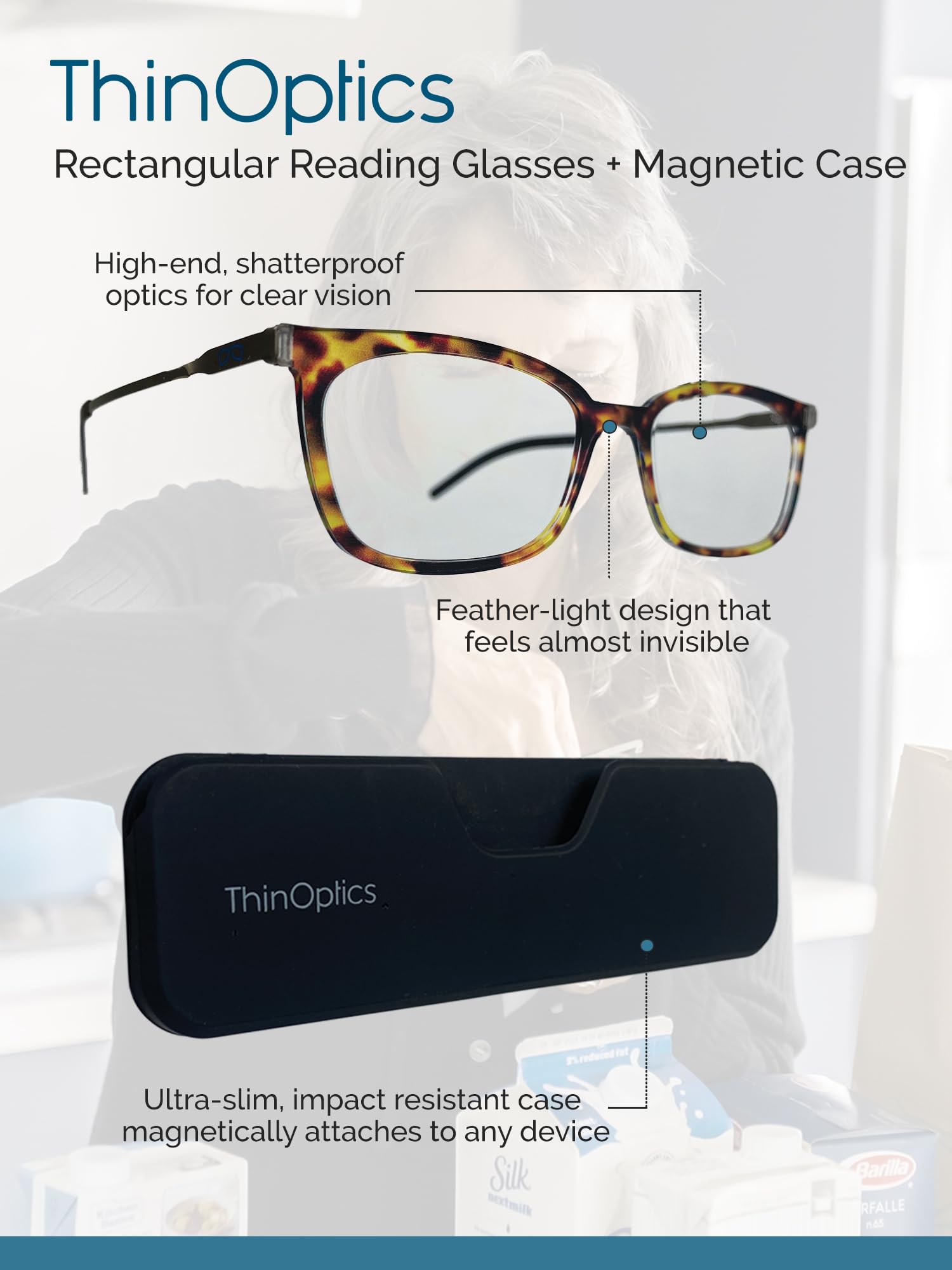 Foto 7 pulgar | Gafas Thinoptics Reading, Unisex, Para Adultos, 1,50 Cm, Color Negro, Con Funda - Venta Internacional.