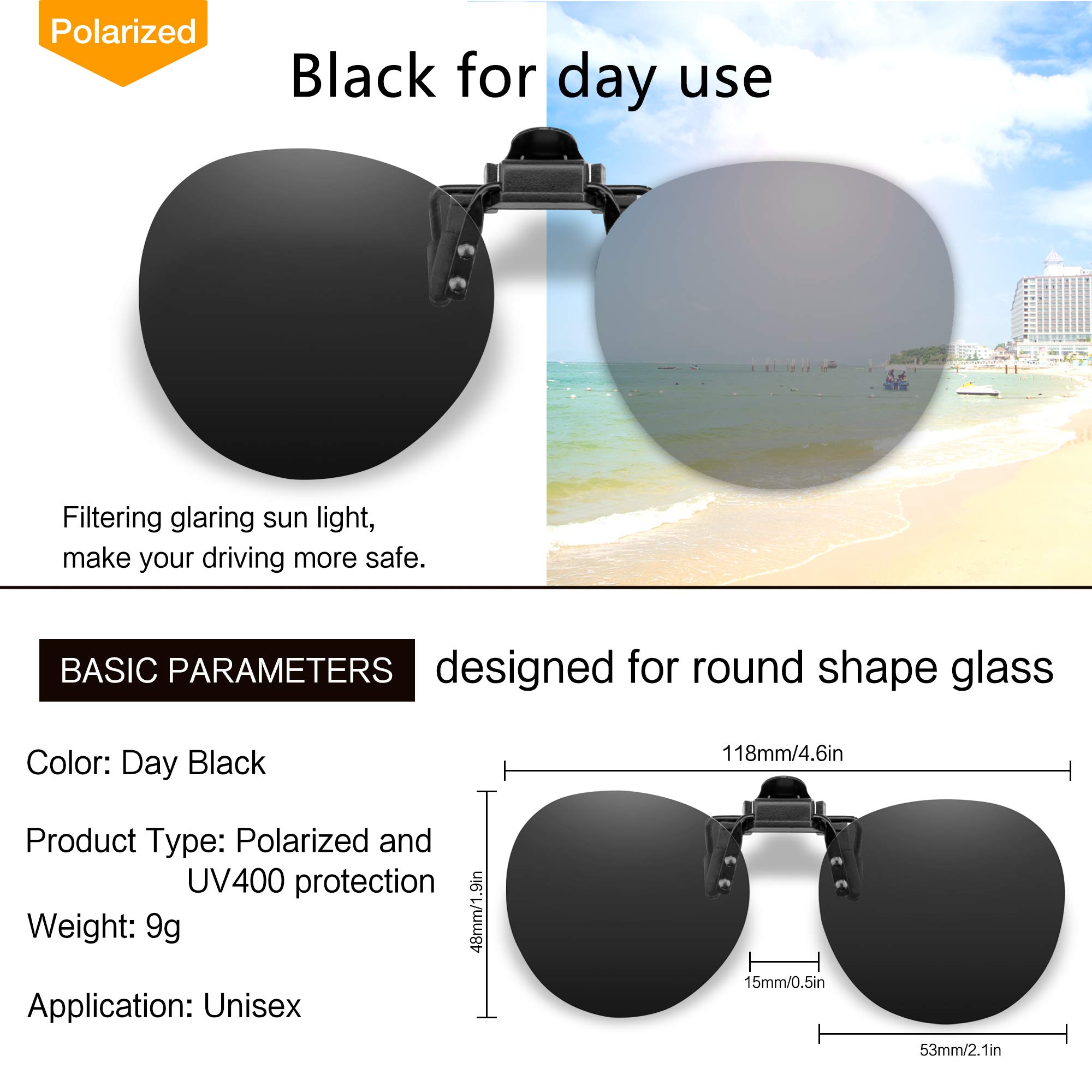 Foto 2 | Gafas De Sol Con Clip Splaks, Redondas, Polarizadas, Unisex, Abatibles - Venta Internacional.