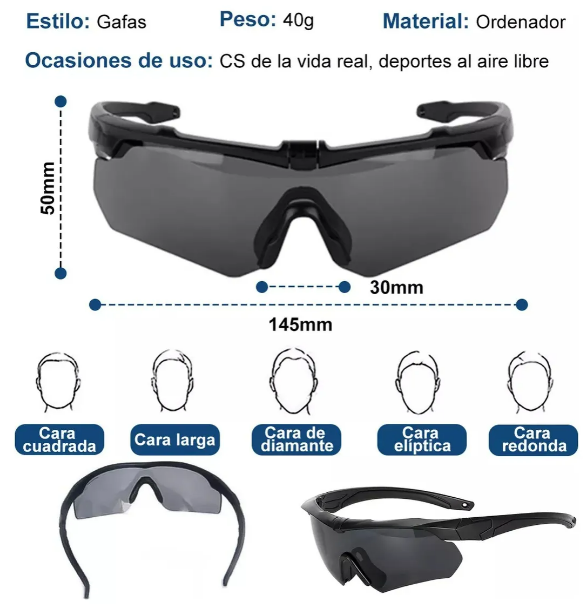 Foto 5 pulgar | Lentes Xtellar Tácticos Militares Premium Con Mica Protectora Y Accesorios