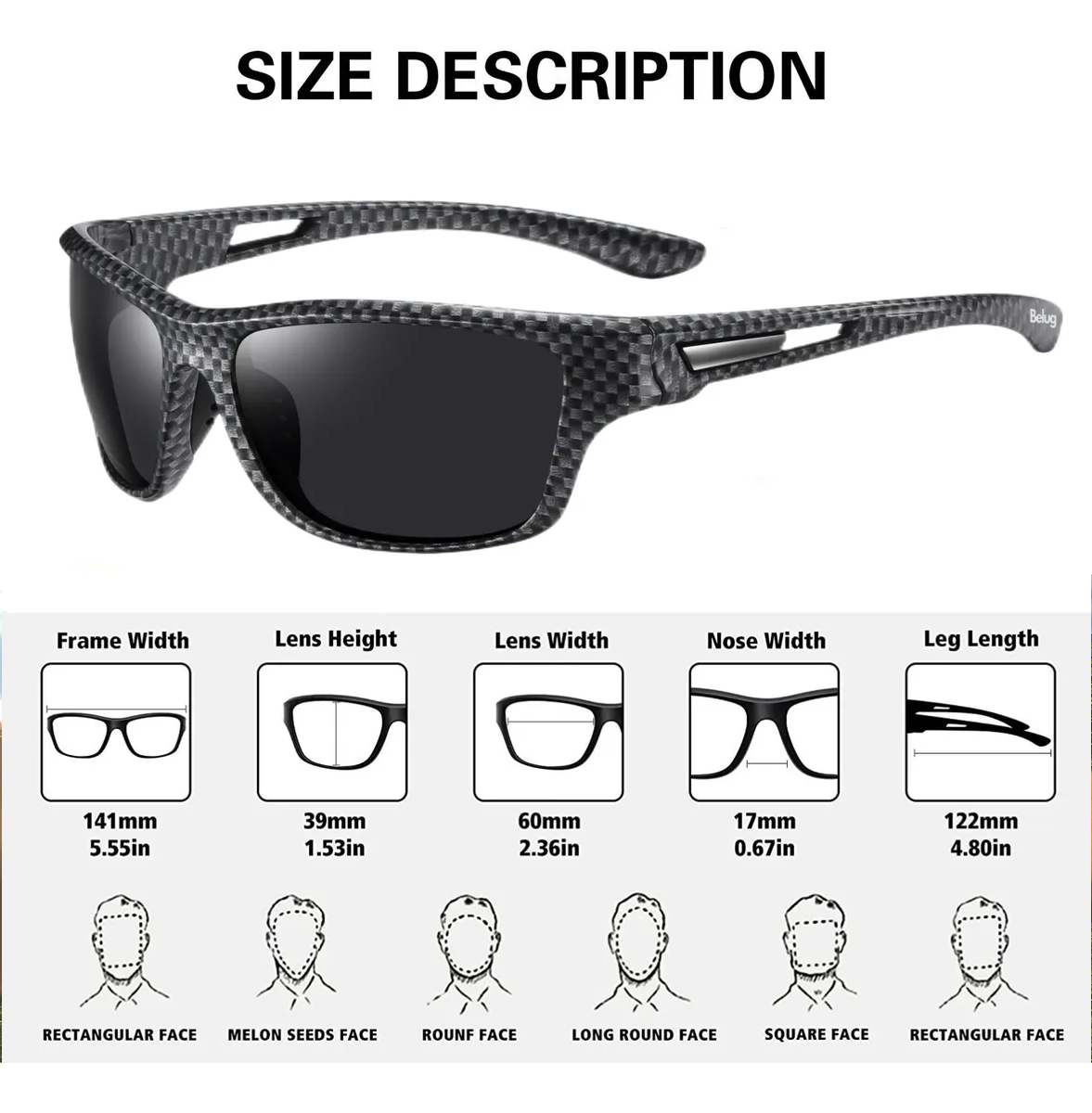 Foto 4 | Lentes De Sol Belug Polarizados Hombres Protección Uv400 2 Piezas Negro  Cxamuflaje