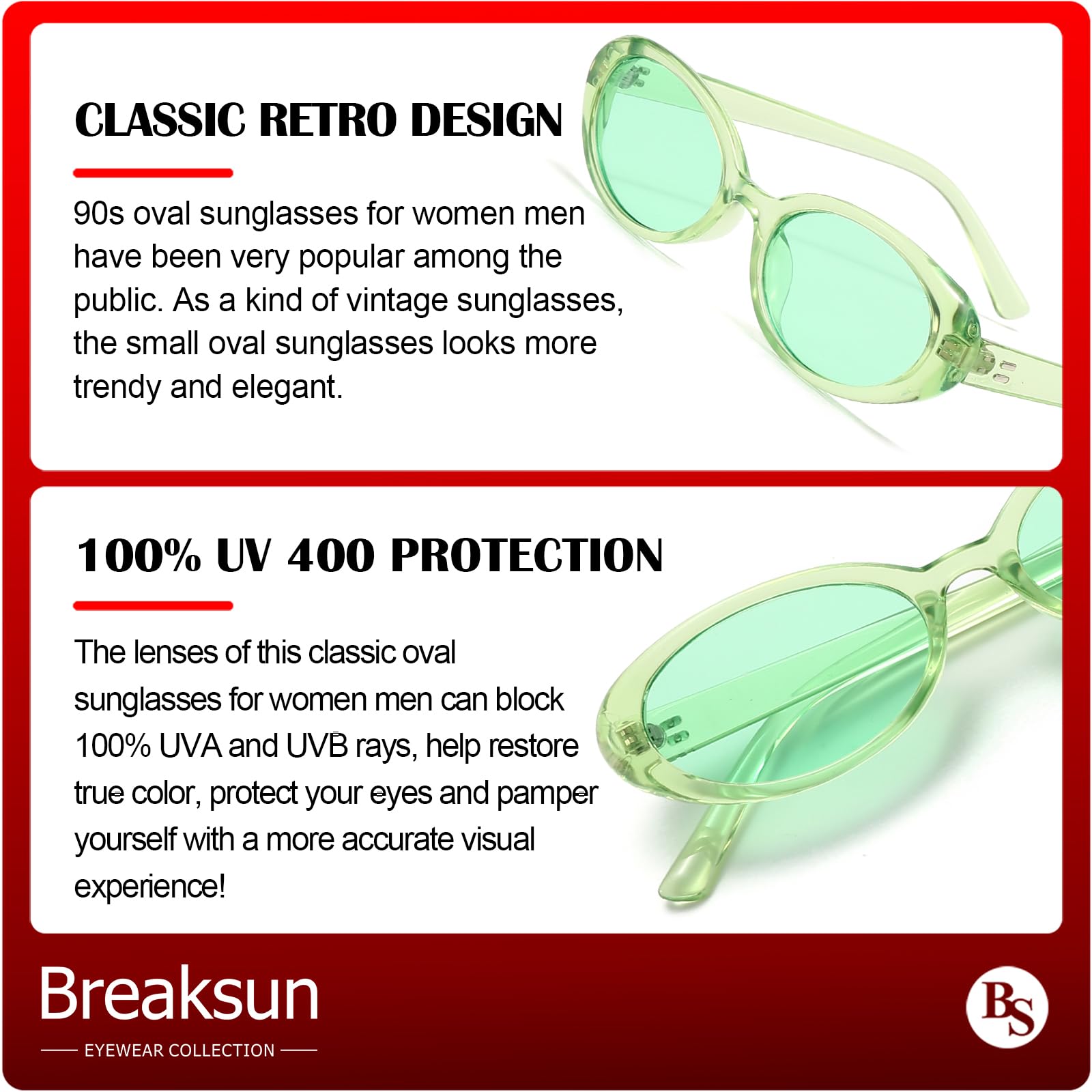 Foto 4 | Gafas De Sol Breaksun Retro Oval 90s Vintage Para Mujer Y Hombre - Venta Internacional.
