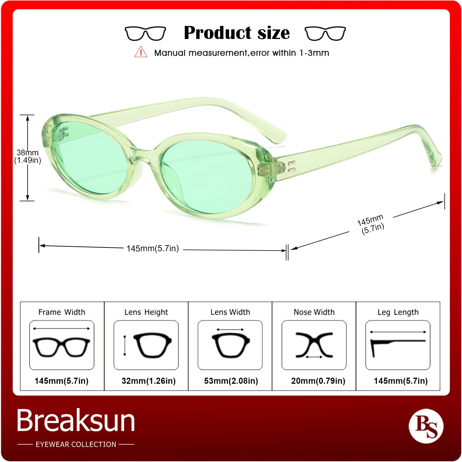 Foto 6 pulgar | Gafas De Sol Breaksun Retro Oval 90s Vintage Para Mujer Y Hombre - Venta Internacional.