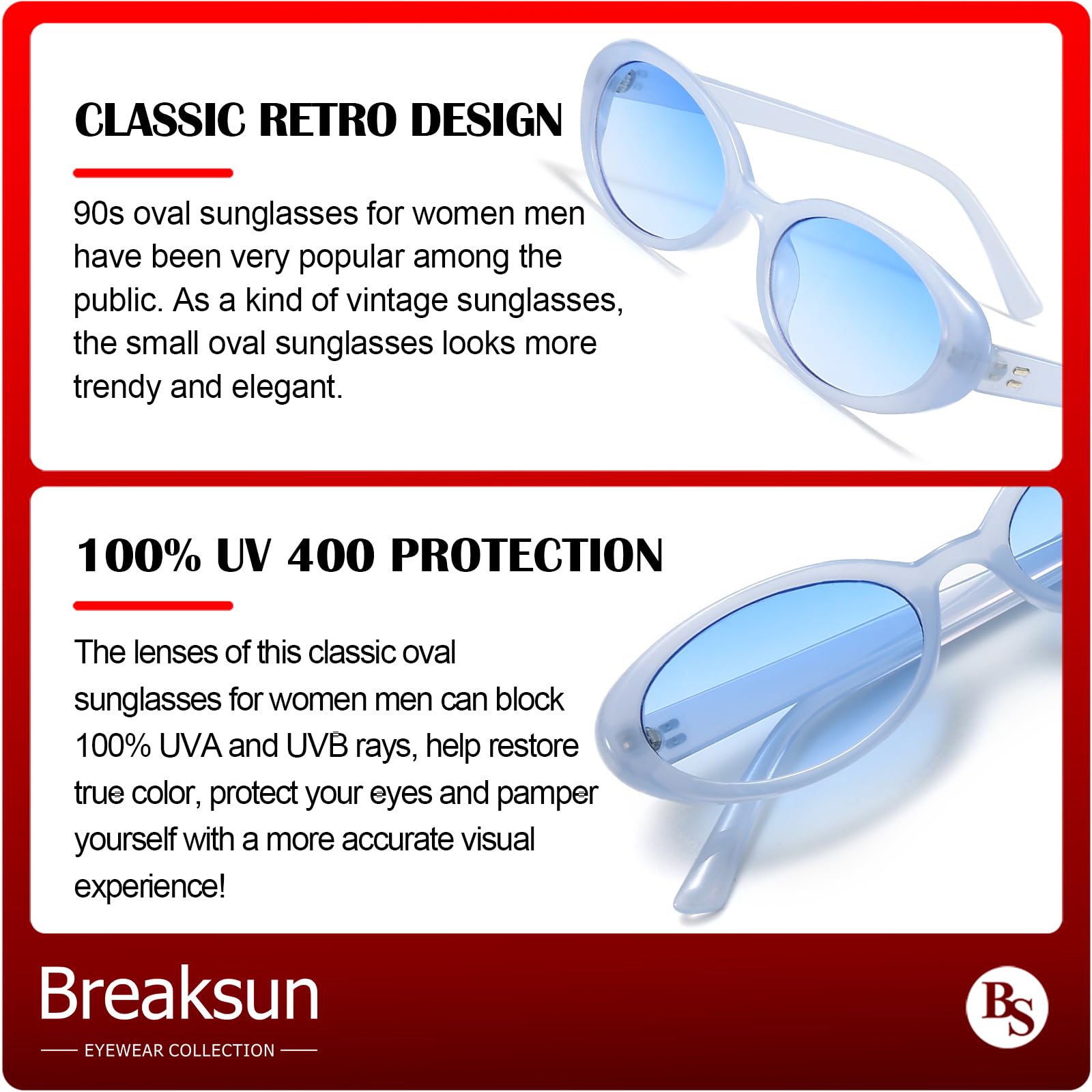 Foto 5 pulgar | Gafas De Sol Breaksun Retro Oval 90s Vintage Para Mujer Y Hombre - Venta Internacional.