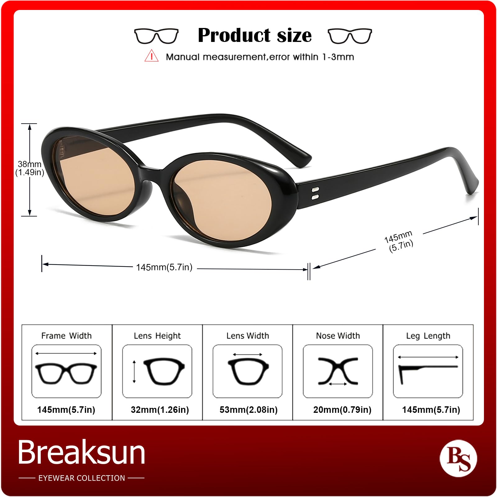 Foto 6 pulgar | Gafas De Sol Breaksun Retro Oval 90s Vintage Uv400 Para Mujer/hombre - Venta Internacional.