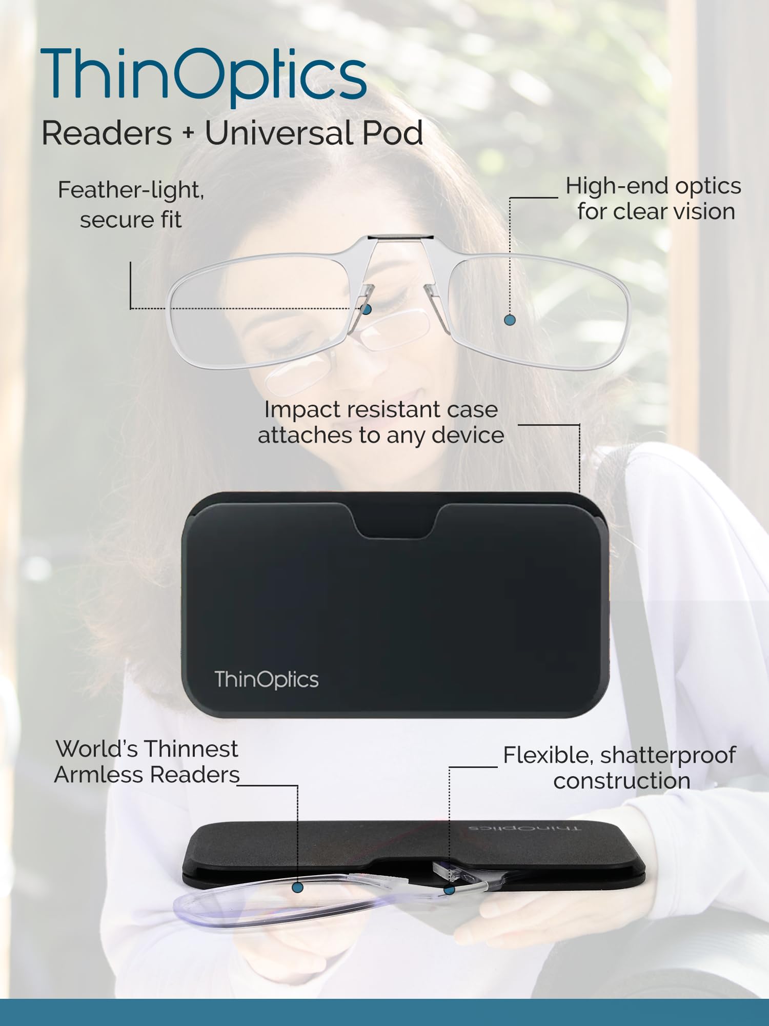 Foto 4 | Funda Universal Thinoptics Para Gafas De Lectura  Color Plateado Y Negro - Venta Internacional.