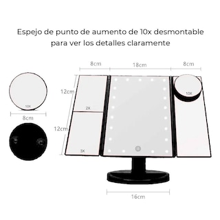 Foto 3 | Espejo de Maquillaje Tríptico Black Mamut con Luz Led y Soporte