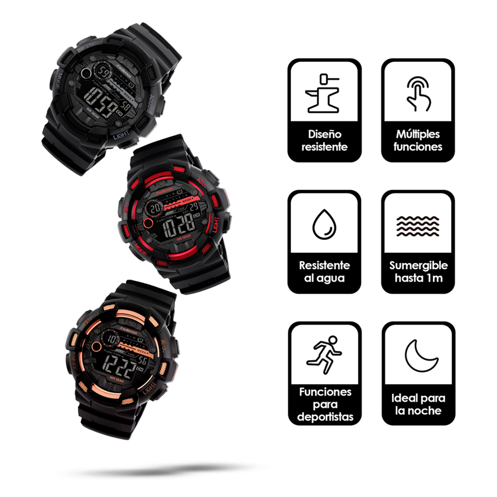 Foto 2 | Reloj Sport Militar Digital Contra Agua Alarma Redlemon 1243 color Negro