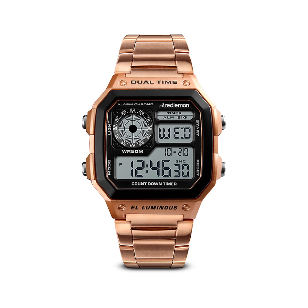 Reloj Clásico Digital Correa Metálica Contra Agua Alarma Redlemon 1335 color Rosa