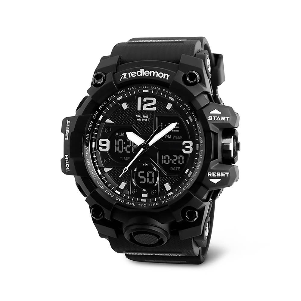 Reloj Digital y Análogo Sport Contra Agua Alarma Redlemon 1155b color Negro $339