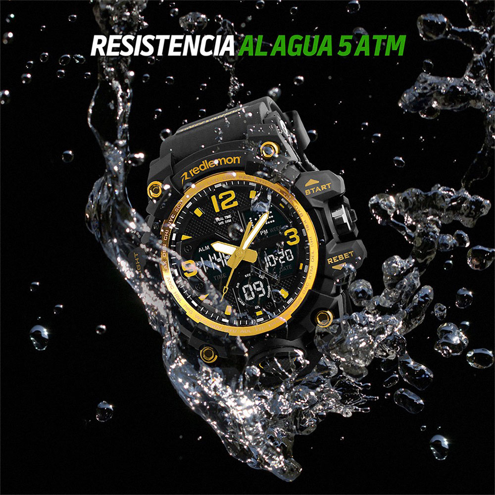 Foto 4 pulgar | Reloj Digital y Análogo Sport Contra Agua Alarma Redlemon 1155b color Amarillo