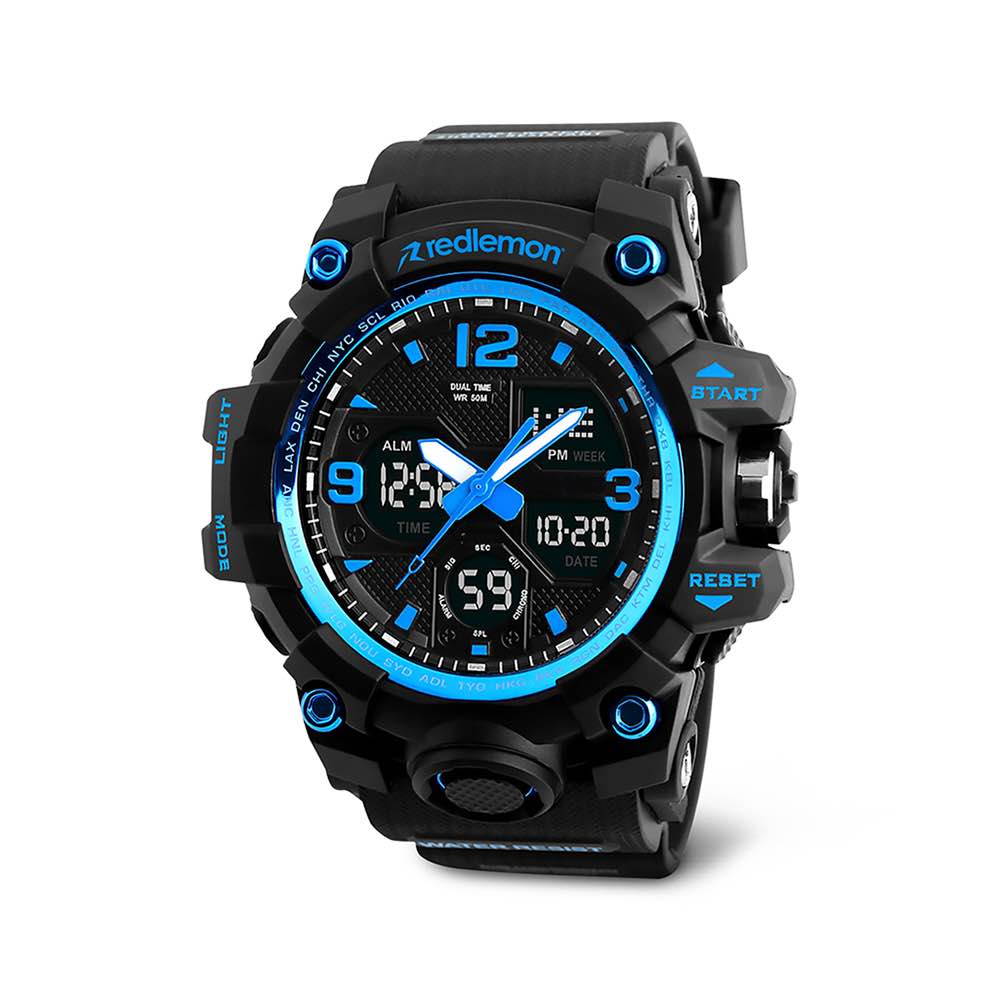 Reloj Digital y Análogo Sport Contra Agua Alarma Redlemon 1155b color Azul $339