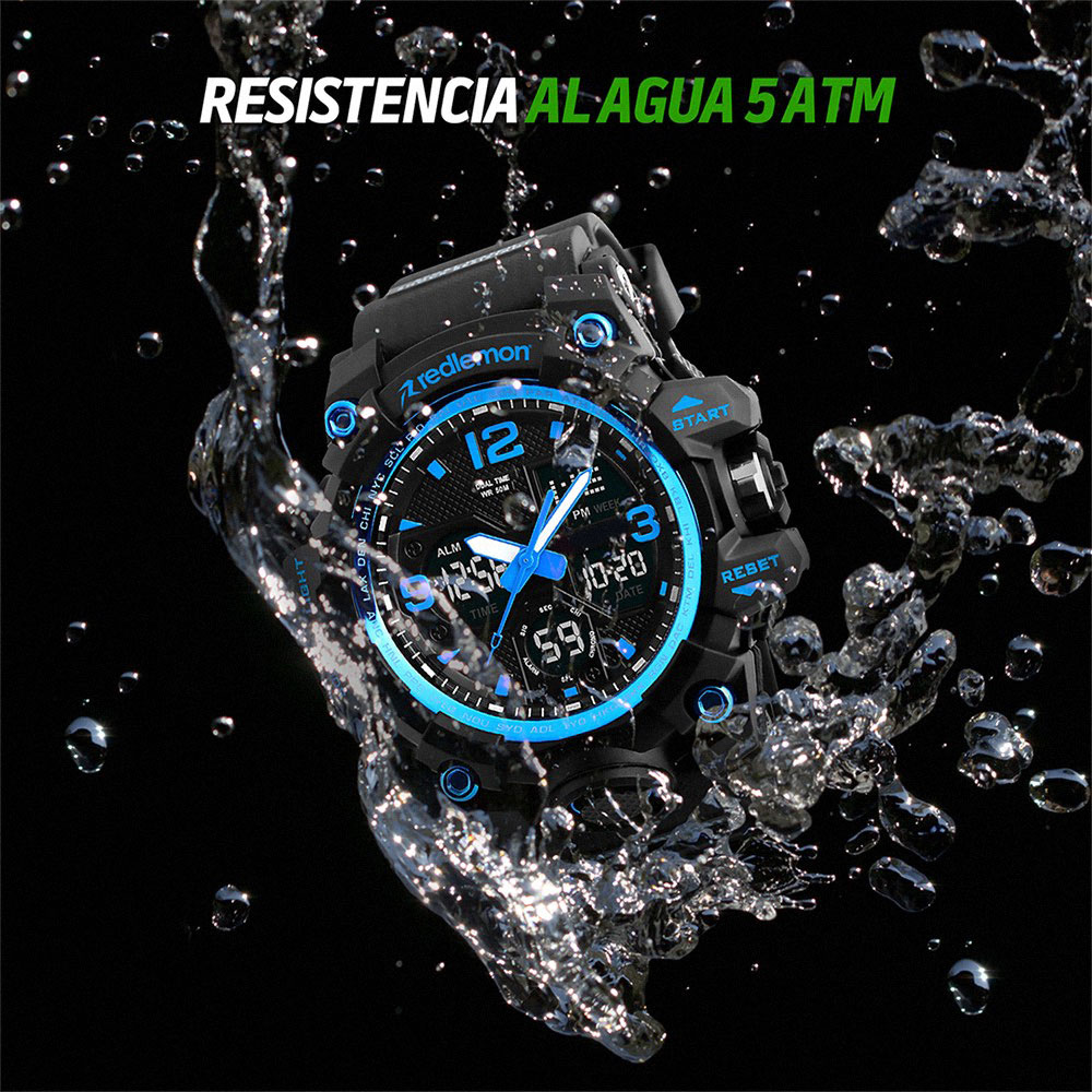 Foto 4 pulgar | Reloj Digital y Análogo Sport Contra Agua Alarma Redlemon 1155b color Azul