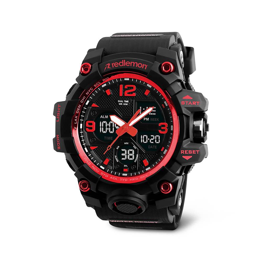 Reloj Digital y Análogo Sport Contra Agua Alarma Redlemon 1155b color Rojo $339