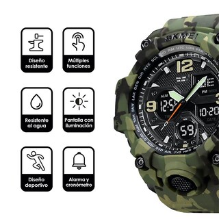 Foto 2 | Reloj Digital y Análogo Sport Contra Agua Alarma Redlemon 1155b color Verde