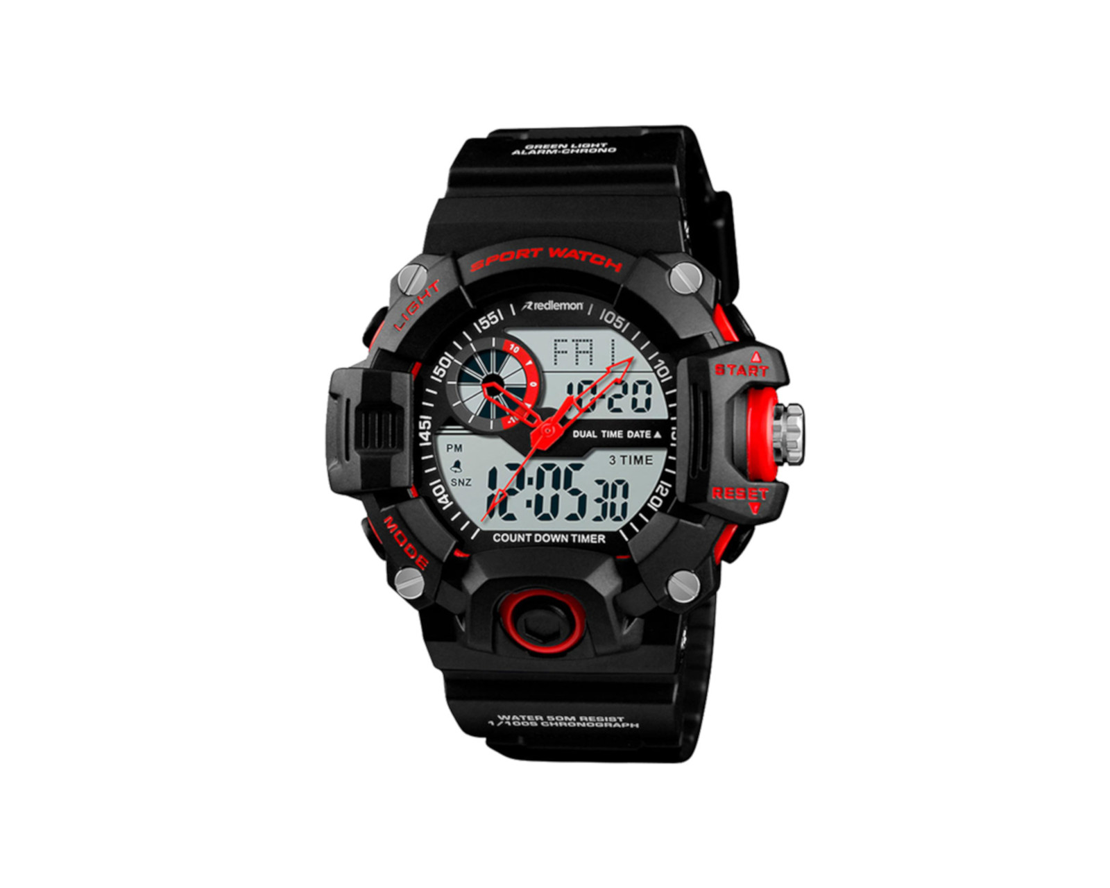 Skmei Reloj Digital y Análogo Sport Redlemon 1331 color Rojo Contra Agua Cronómetro Alarma