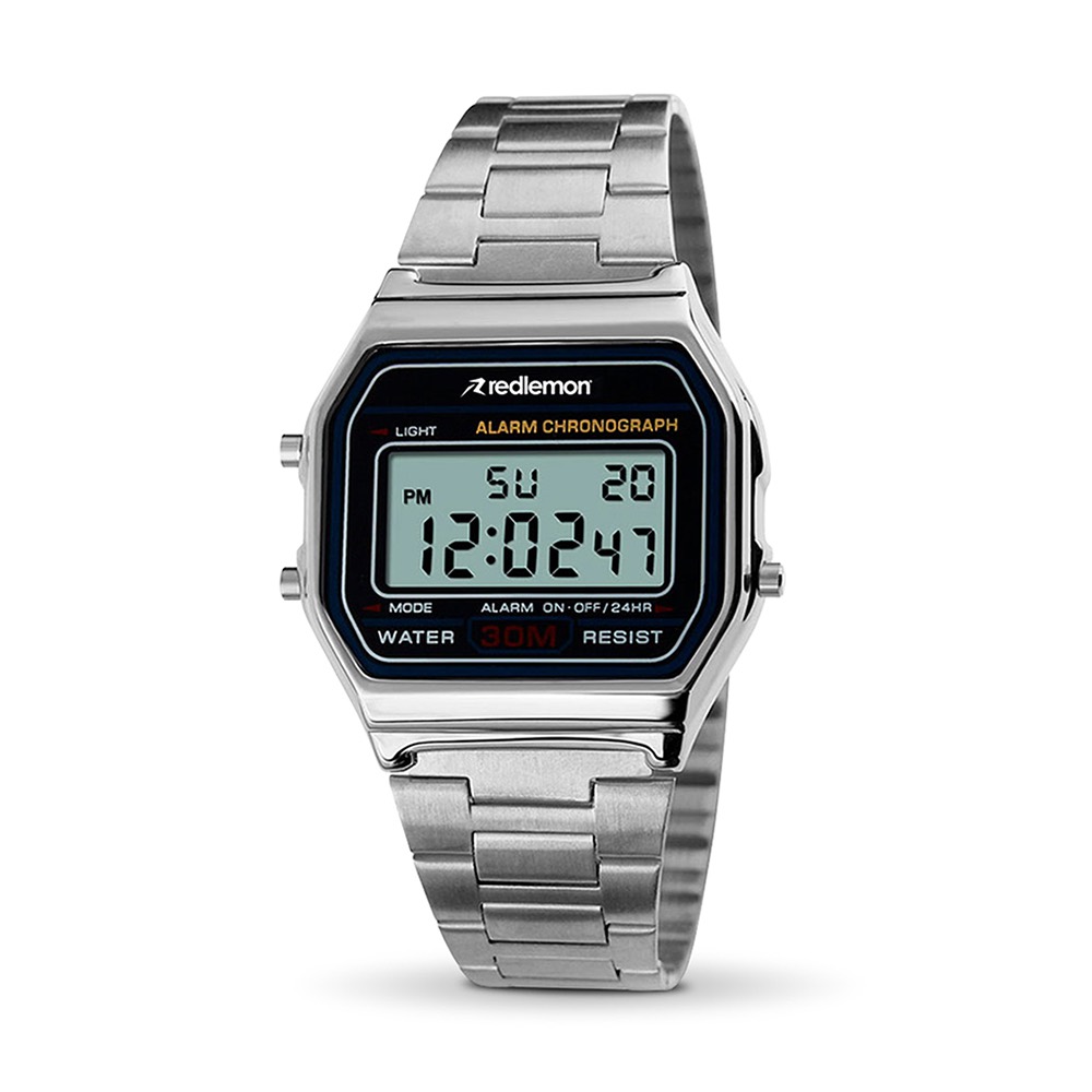 Reloj Redlemon Clásico Digital Correa Metálica Contra Agua Alarma 1123 color Plata