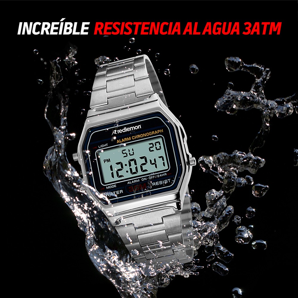 Foto 4 pulgar | Reloj Redlemon Clásico Digital Correa Metálica Contra Agua Alarma 1123 color Plata