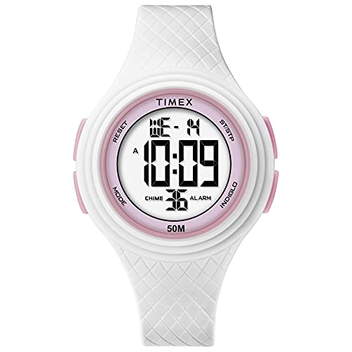 Venta Internacional - Timex Unisex Dgtl Round 40mm Reloj - Caso Blanco Con Correa De Resina Blanca