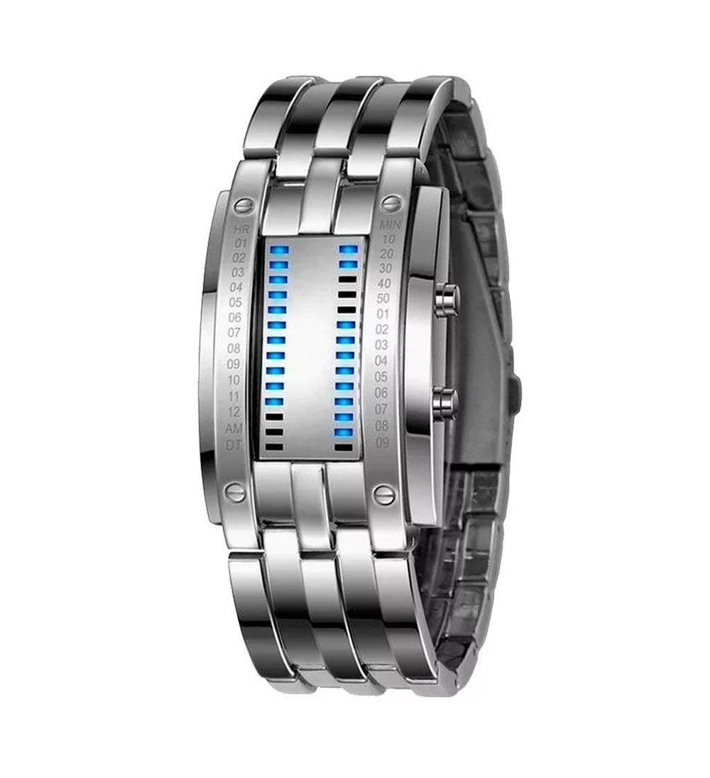 Reloj Led Binario E-men Belug Moda Estilo Robot color Plata