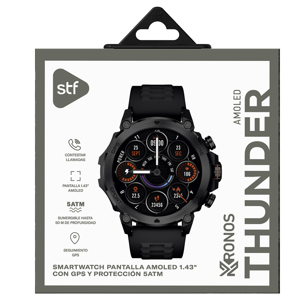 Foto 4 pulgar | Smartwatch Reloj Inteligente  Kronos Thunder Stf 1.43'' Amoled Gps y Protección 5atm