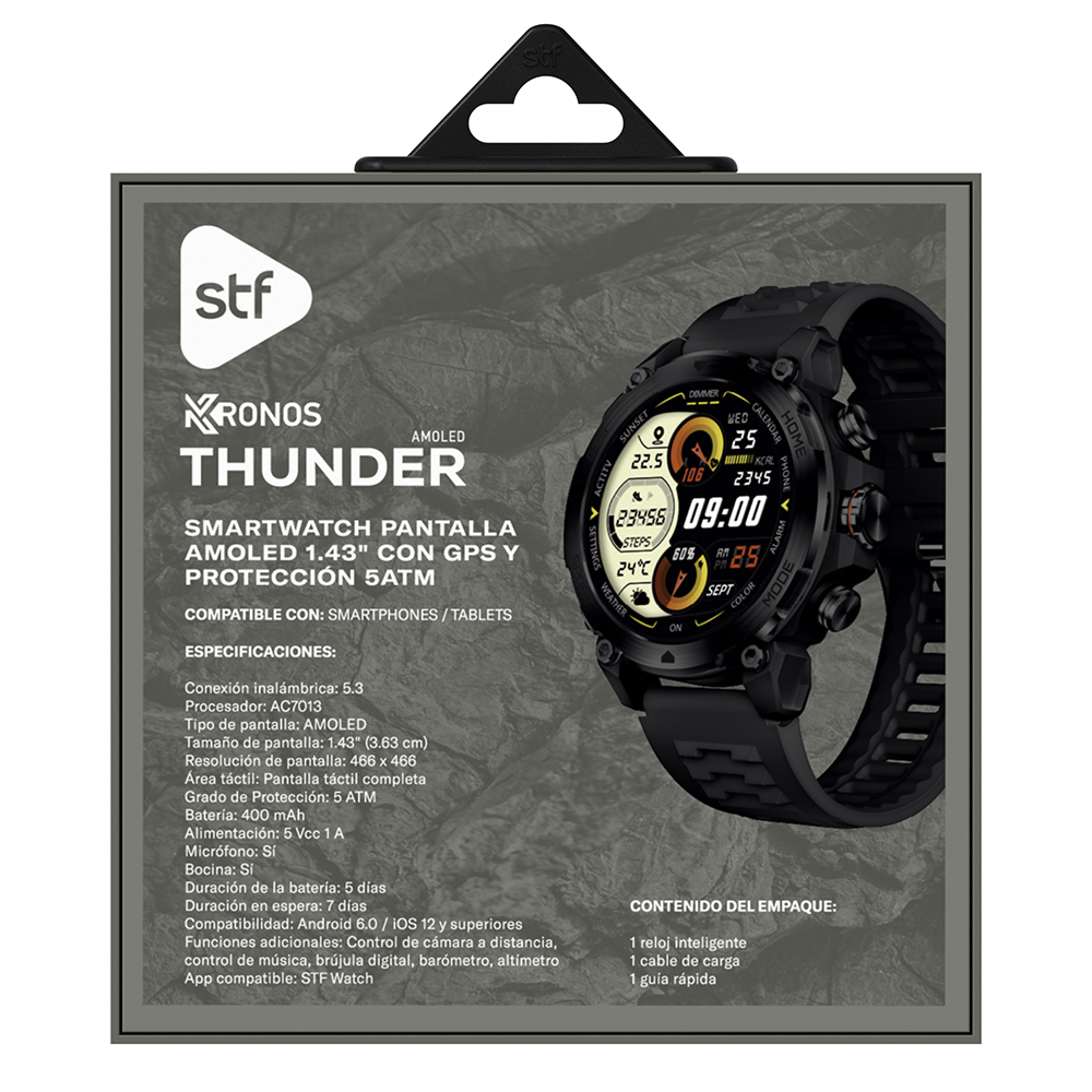 Foto 5 pulgar | Smartwatch Reloj Inteligente  Kronos Thunder Stf 1.43'' Amoled Gps y Protección 5atm