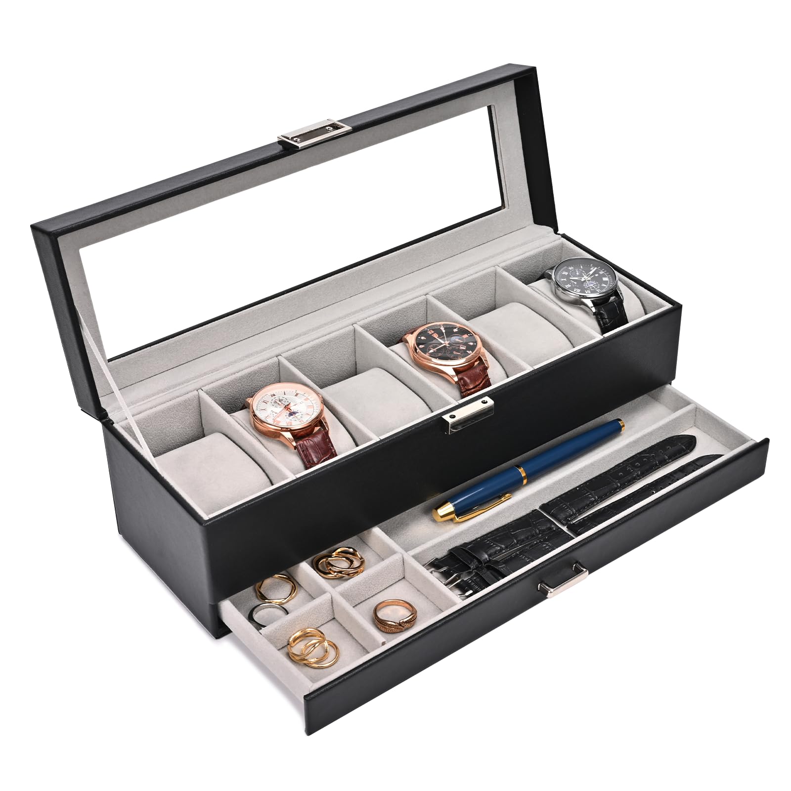 Foto 1 | Watch Box Procase Con 6 Ranuras Y Cajón Para Hombre Y Mujer, Color Negro - Venta Internacional.