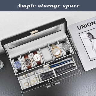 Foto 2 | Watch Box Procase Con 6 Ranuras Y Cajón Para Hombre Y Mujer, Color Negro - Venta Internacional.