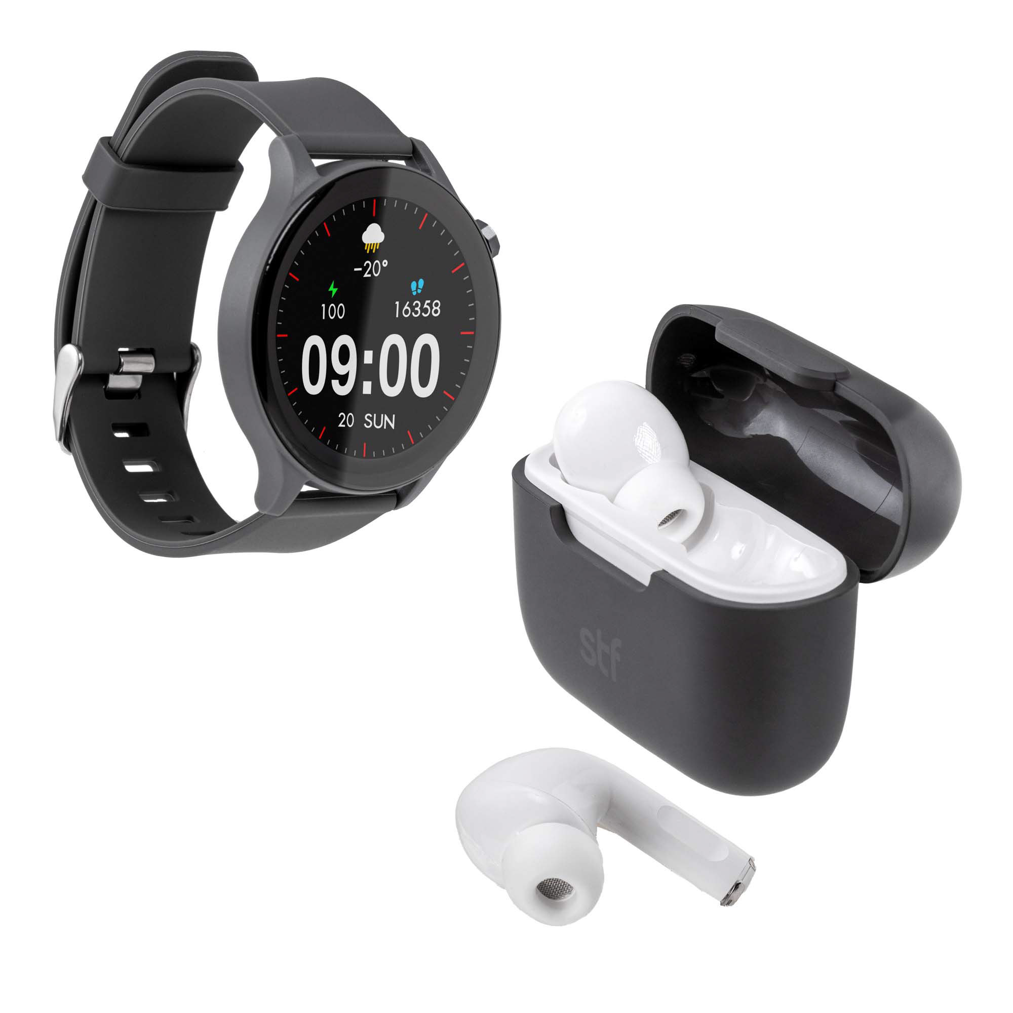 Foto 3 pulgar | Kit Stf Smartwatch Reloj Kronos Sound Pack  + Audífonos True Wireless Negro