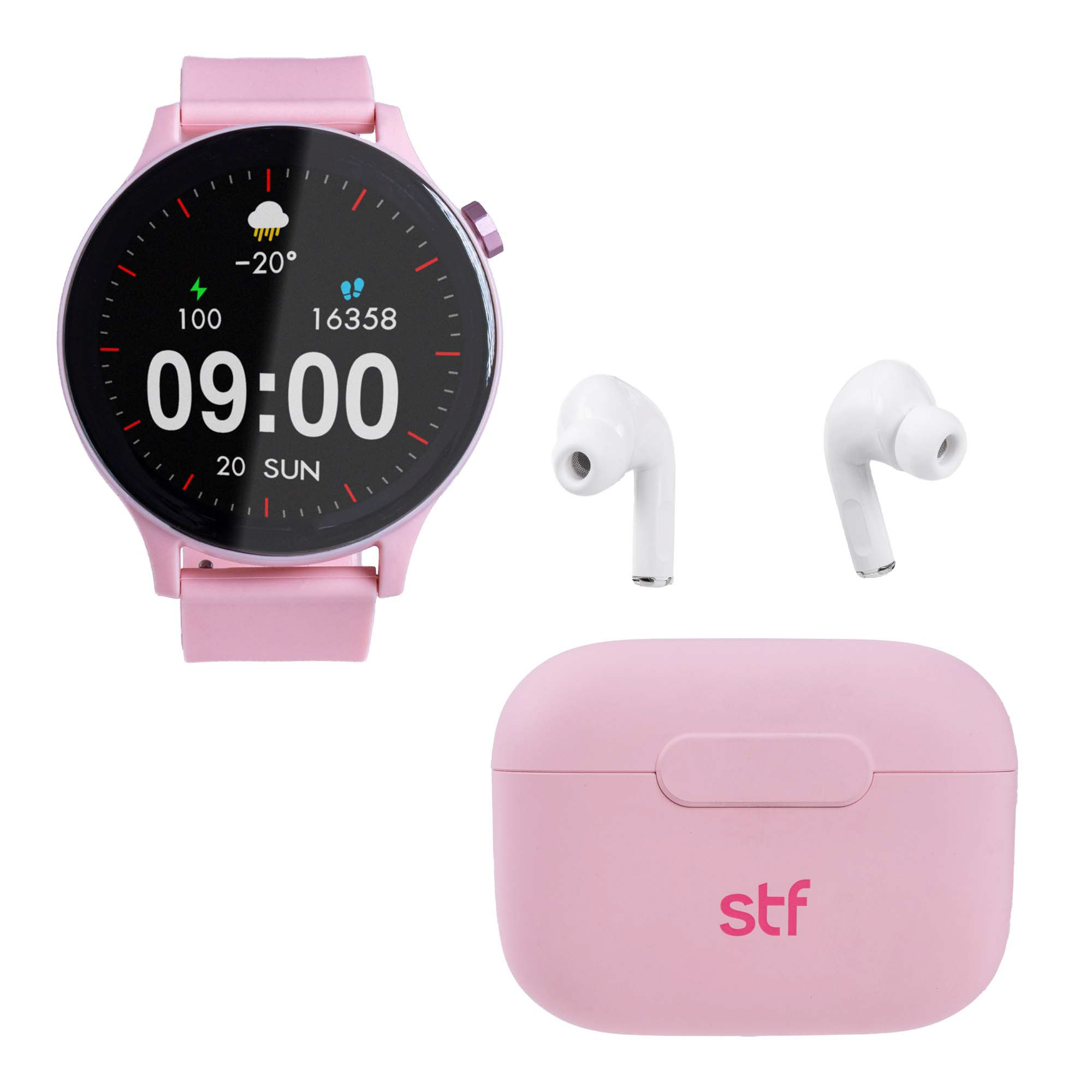 Foto 2 pulgar | Kit Stf Smartwatch Reloj Kronos Sound Pack + Audífonos True Wireless Rosa