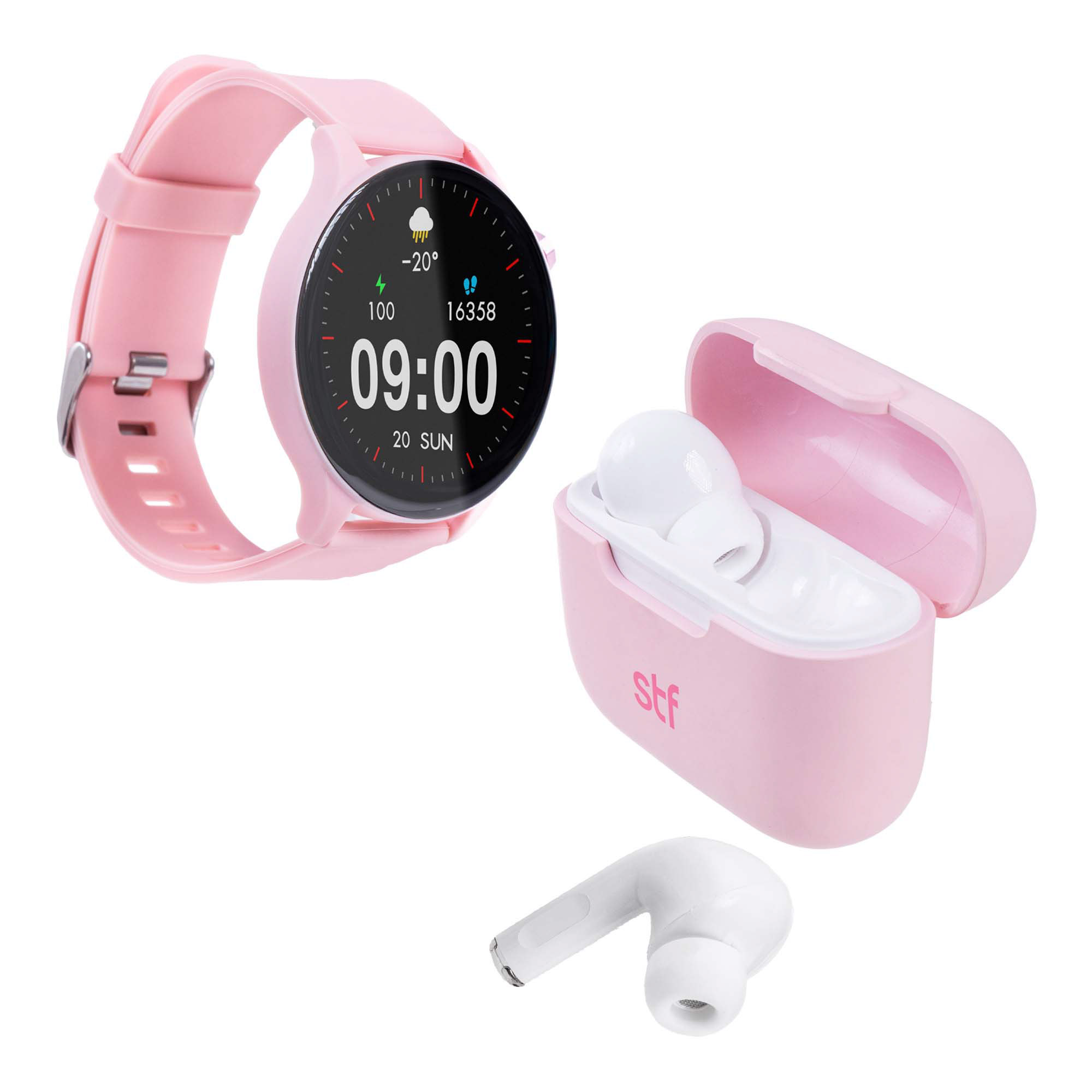 Foto 3 pulgar | Kit Stf Smartwatch Reloj Kronos Sound Pack + Audífonos True Wireless Rosa