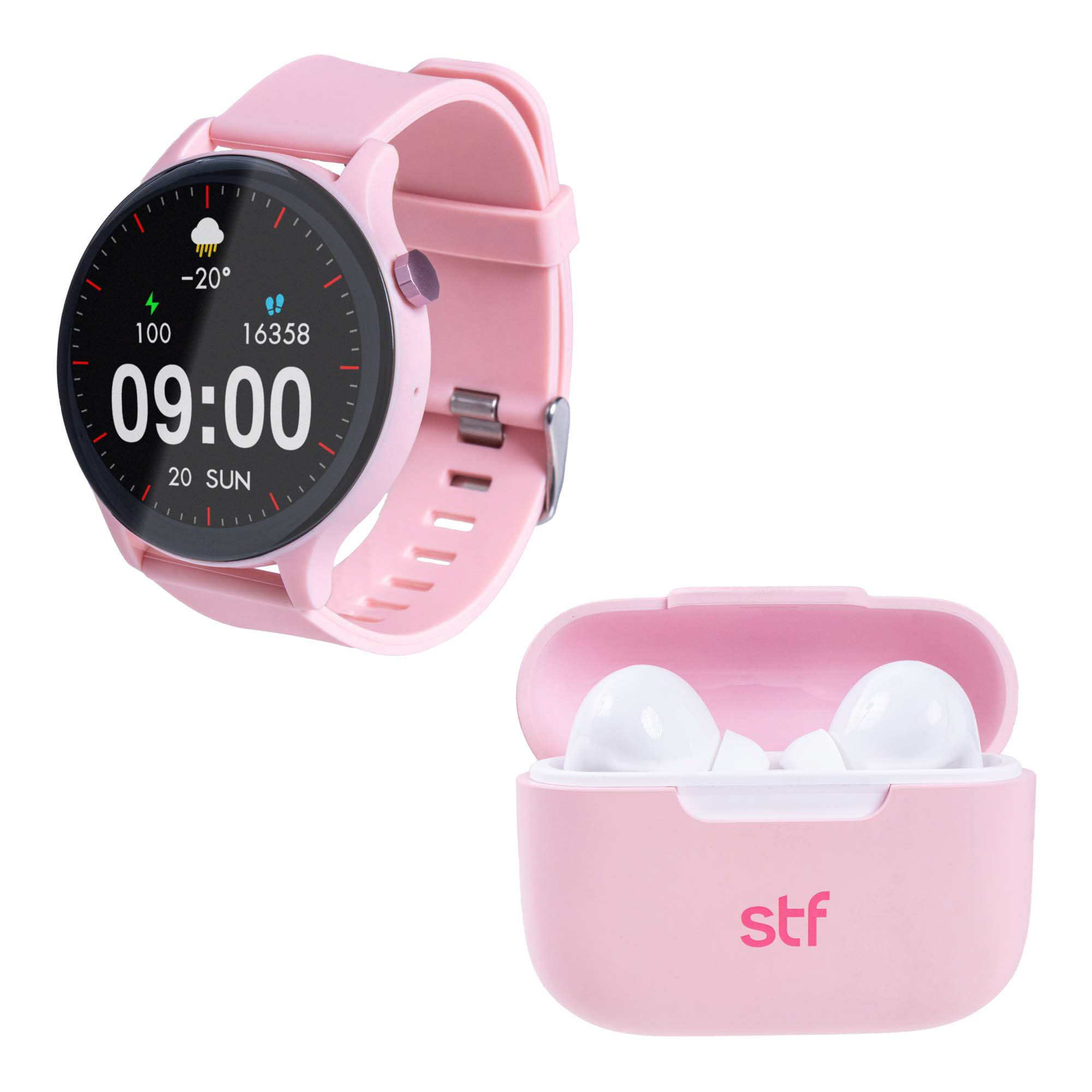 Foto 4 pulgar | Kit Stf Smartwatch Reloj Kronos Sound Pack + Audífonos True Wireless Rosa