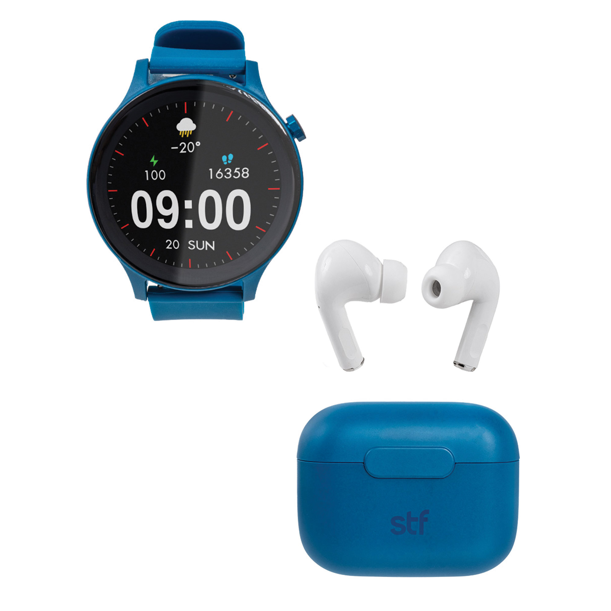 Foto 2 pulgar | Kit Smartwatch Stf Reloj Kronos Sound Pack + Audífonos Tws Azul